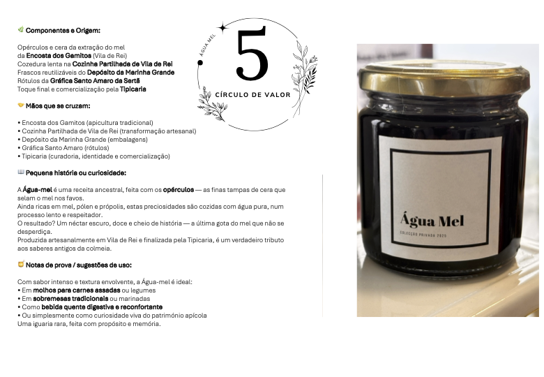Etiqueta e informações técnicas da água mel artesanal de Vila de Rei