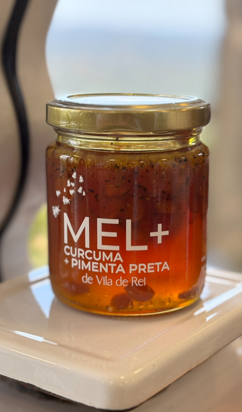 Frasco de Mel com Curcuma e Pimenta Preta Artesanal Rosa dos Ventos 200g