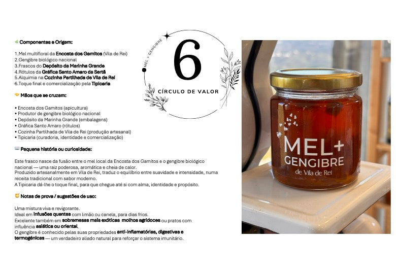 Rótulo do Mel com Gengibre Rosa dos Ventos com informações de produção artesanal