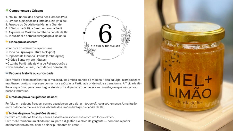 Rótulo do Mel + Limão Rosa dos Ventos com informações artesanais