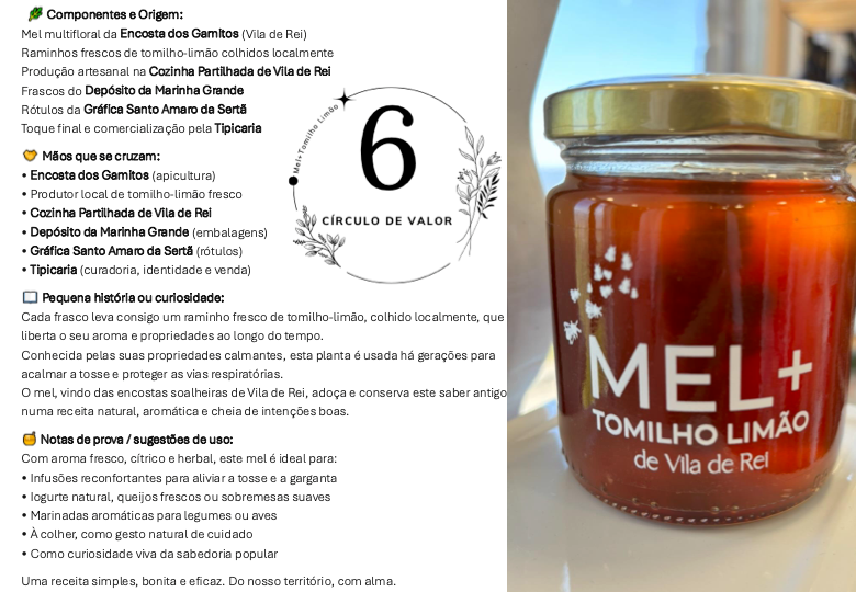 Rótulo do Mel + Tomilho Limão Rosa dos Ventos com informação artesanal